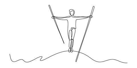 Continuous line drawing of a man balancing on a rope © Alzin