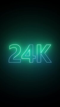 Neon glowing 24k text animation on black background representing quality assurance and gold digital signage concept.
