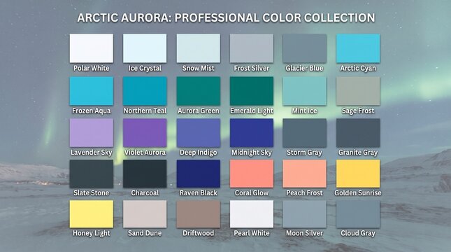 Arctic aurora professional color collection palette chart with cool tones
