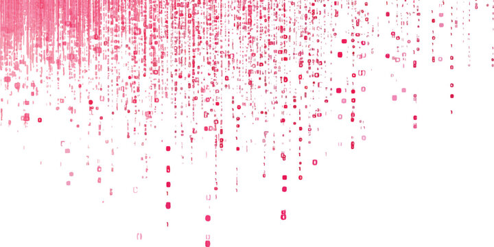 Abstract pink digital binary code background with falling numbers data stream and halftone dots vector illustration.