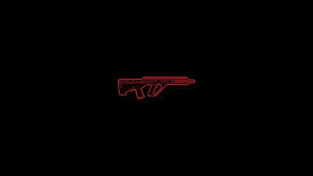 Abstract Red Neon Outline Of A Modern Rifle Weapon Graphic.