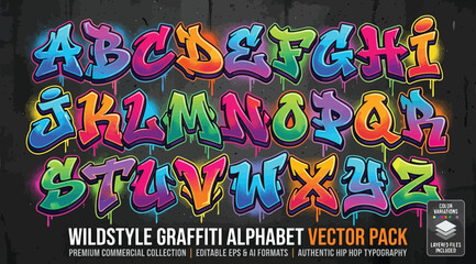 Wildstyle graffiti alphabet vector pack, premium commercial collection of authentic hip hop typography © S.Siam