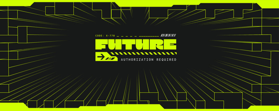 Grid box perspective and 3d block green with background gradient square. Geometric design tech and abstract random futuristic with vector graphic neon.
