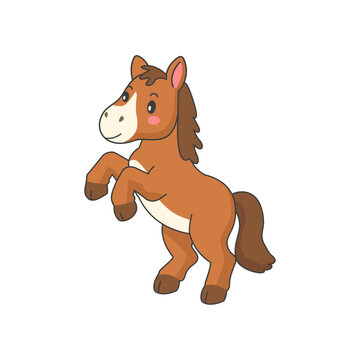 Cute foal, cartoon horse. Frisky foal gallops playfully. Vector illustration.