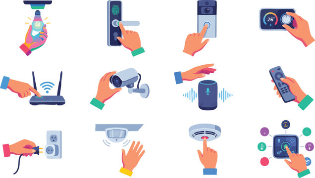 Smart home control icons, smart home devices, vector illustrations, technology symbols, 20 icons