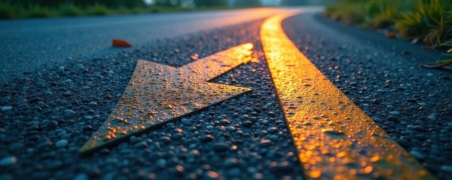 Close-up view of faded left turn arrow on asphalt , lane, rural, navigation