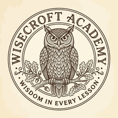 Wise Owl Emblem for Wise Croft Academy with Wisdom in Every Lesson Motto. © Mr.dexterouz