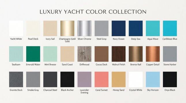 Luxury yacht color collection paint swatch palette with nautical, interior