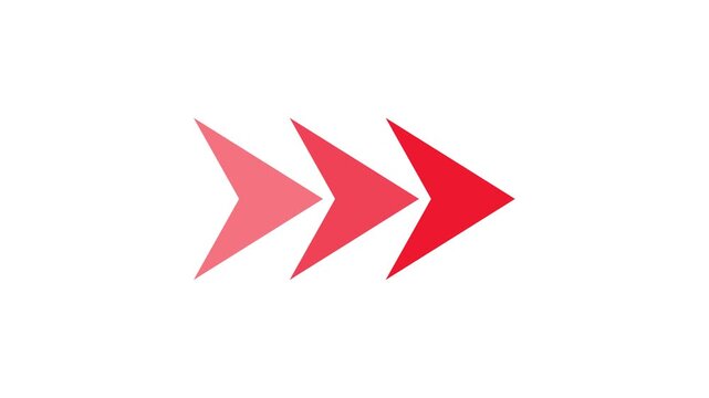 Three red arrows progressing from dark to light on a white background direction forward