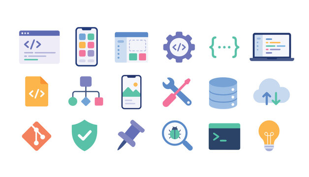 Technology icons on screen.