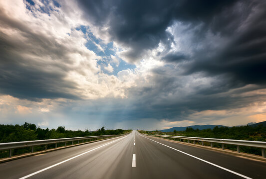 highway as asfalt and beautiful dramatic sky