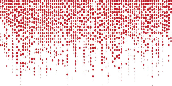 Abstract red binary code matrix background with falling digital data numbers and dots vector illustration.