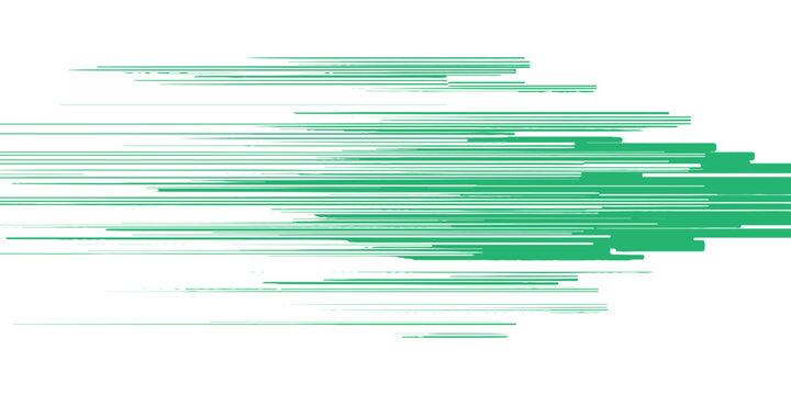 Abstract green horizontal speed lines and dynamic fast motion parallel streaks tech background vector illustration.
