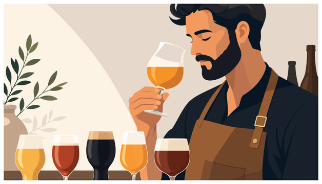 Man Tasting Beer in Brewery.