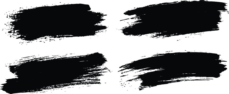 Set of abstract black grunge brush strokes and dry paint smears texture on white background vector illustration.