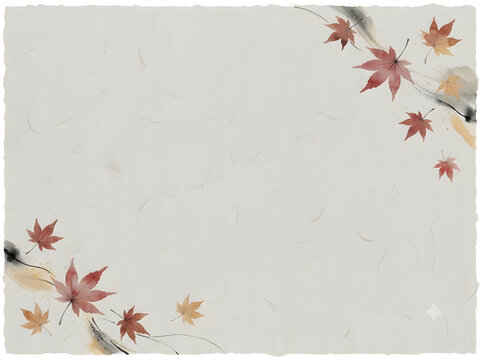 Ink Autumn Japanese Sumi Wash Maple Background with Quiet Wabi Sabi Copy Space