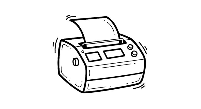 Vintage fax machine printing document illustration.