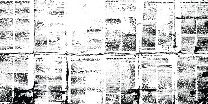 Abstract black and white grunge newspaper texture background with vintage unreadable typography document collage vector illustration.