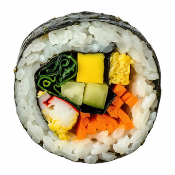Realistic Sushi Roll Cross Section with Rice Seaweed Vegetables and Crab Isolated on Transparent Background