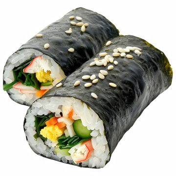 Realistic Korean Kimbap Rolls with Seaweed and Sesame Isolated on Transparent Background