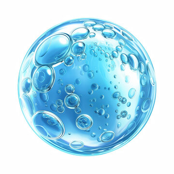 Realistic Blue Transparent Liquid Bubble Sphere Isolated on Transparent Background