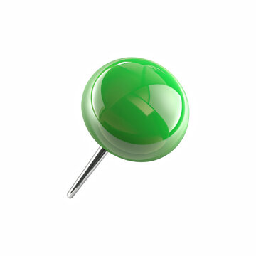 Realistic Green Pushpin Thumbtack Isolated on Transparent Background