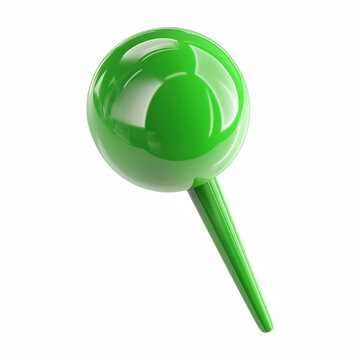 Realistic Green Pushpin Thumbtack Isolated on Transparent Background