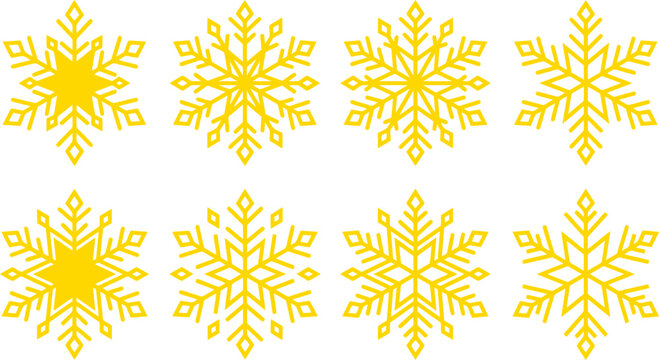 Golden Geometric Snowflake Icon Set Decorative Winter Elements Vector for Christmas Cards, Holiday Invitations & Seasonal Graphic Design Projects (EPS)