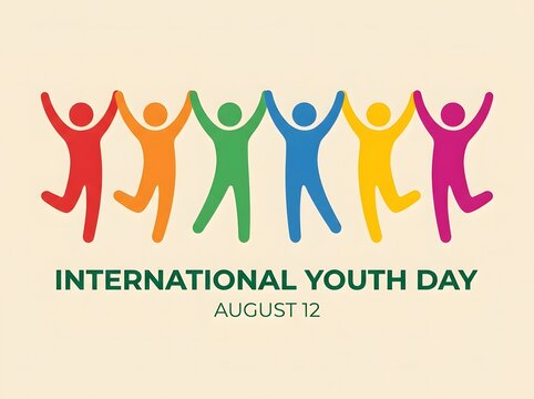 International youth day with colorful jumping figures graphic