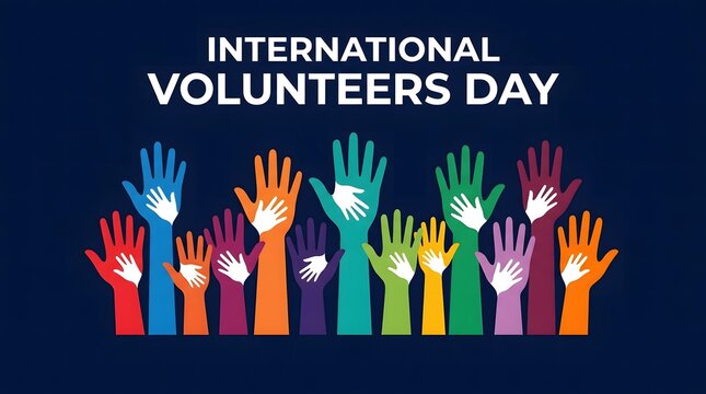 International volunteers day with raised hands graphic design