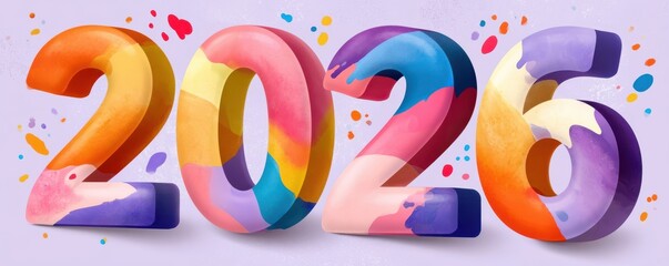 Fototapeta premium Colorful 2026 numbers with painted texture and festive abstract celebration design