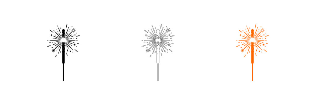 Firework sparkler illustrations in black grey and orange
