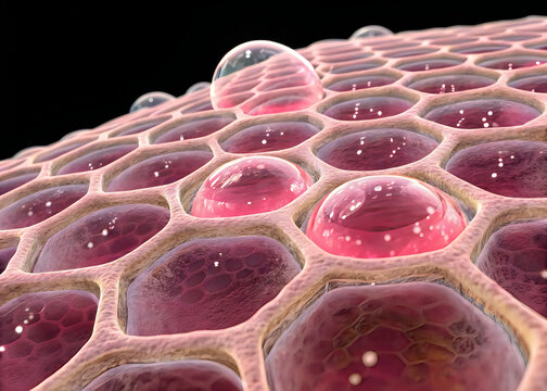 Microscopic view of human skin cells with a focus on stratum corneum layer