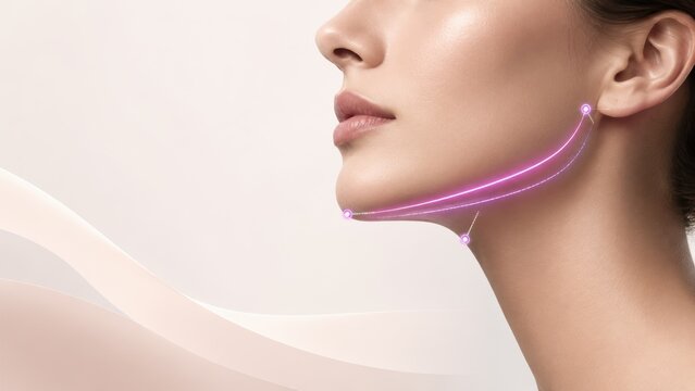 Close-up of woman's lower face with highlighted jawline and chin contour for beauty and skincare concept