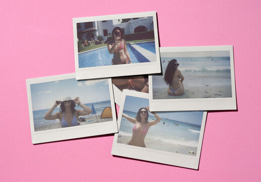Mockup of Empty Polaroid Collage on Pink