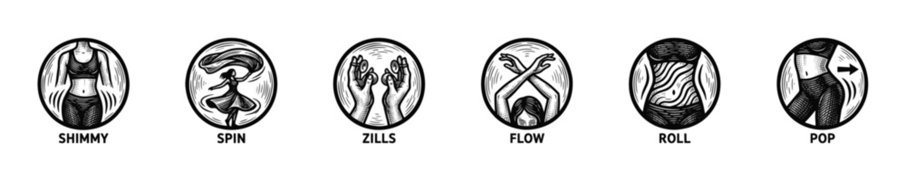 Collection of vintage illustrations depicting various dance moves and body isolations