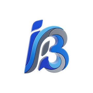 Modern 3D Abstract Letter B and I Monogram Logo Icon with Glossy Blue and Silver Layers on White