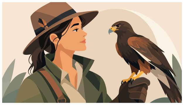 Woman with brown hawk bird.