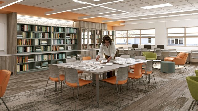 Teen Program Coordinator Arranging Banned-Book Discussion Materials in Library