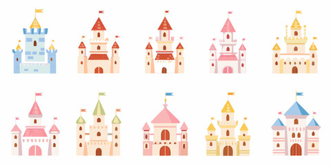 Colorful castles arranged in two rows vector illustration on white background © Rupa
