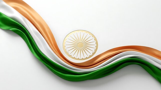 Indian flag waves with ashoka chakra design in tricolor style