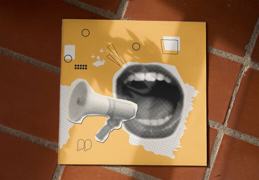 Mockup of Vinyl Jacket on a Tiled Floor