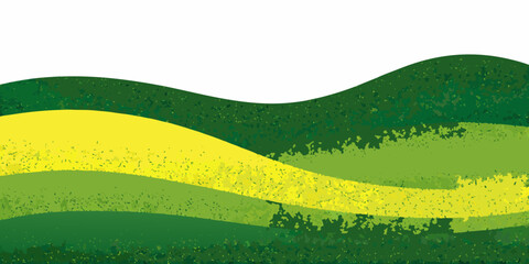 Rolling hills illustration with textured green and yellow tones on white © Rupa