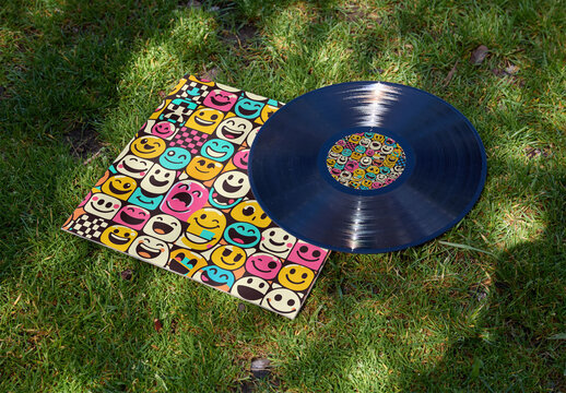 Vinyl Record Mockup on Grass