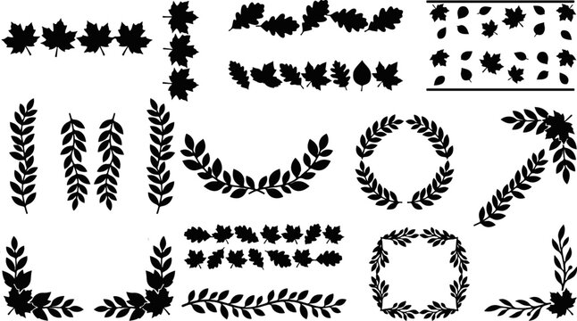 Black leaf silhouettes for design and decoration