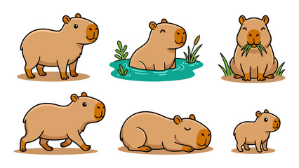 Obraz premium Cute capybara in various playful poses