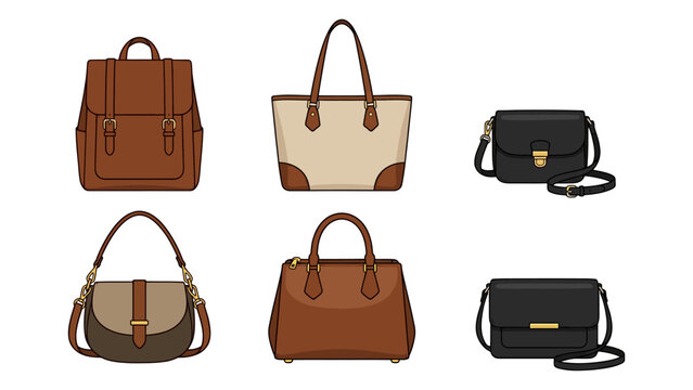 Six stylish handbags in different colors and styles