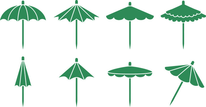 Green Cocktail Umbrella Paper Parasol Vector Icon Set for Summer Party Menus, Tropical Drink Promotions & Bar Signage (EPS)