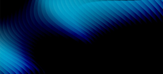 Obraz premium A captivating abstract digital artwork featuring smooth blue gradient waves against a dark backdrop, creating a futuristic and dynamic visual effect.