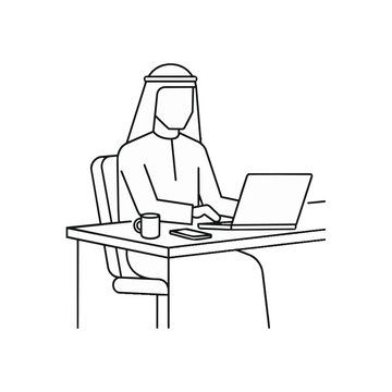 Man in traditional Arabic clothing working 2.